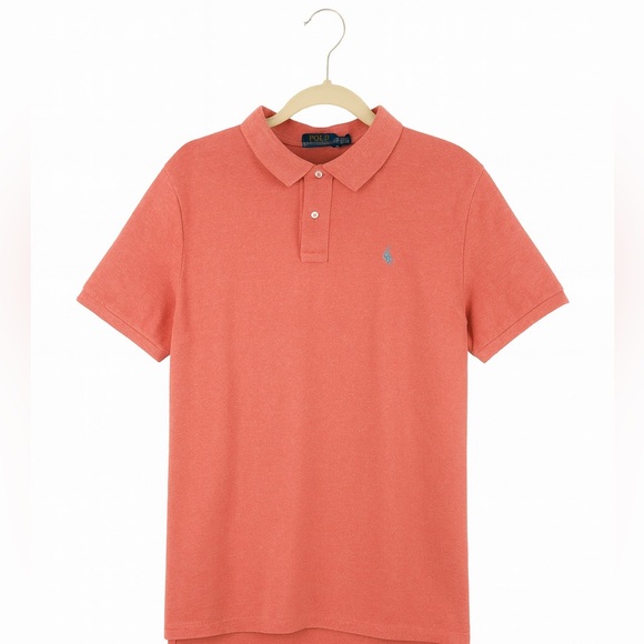 Polo by Ralph Lauren Men's Iconic Coral  Polo Shirt W Light Blue Logo Size XL - Picture 1 of 2
